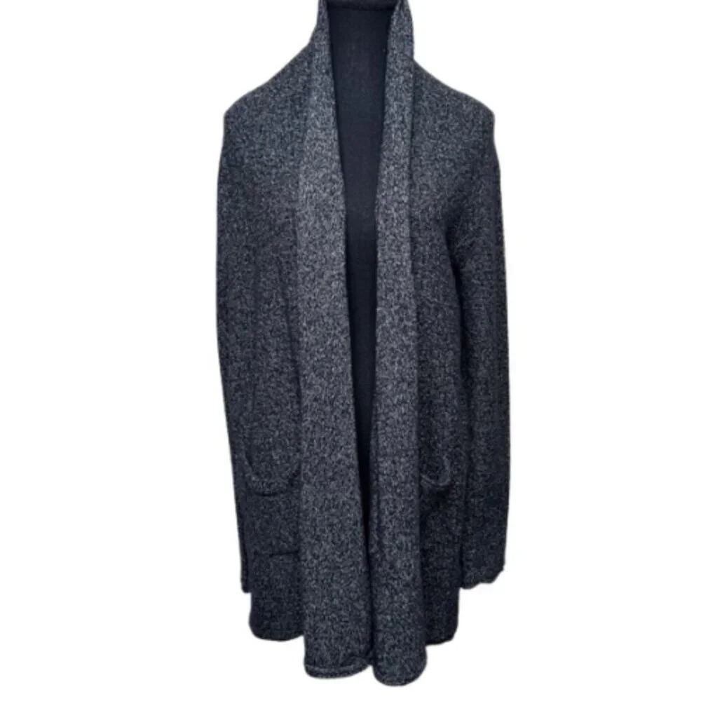 Roots  Womens Medium Shawl Collar Heathered Black Knit Cardigan